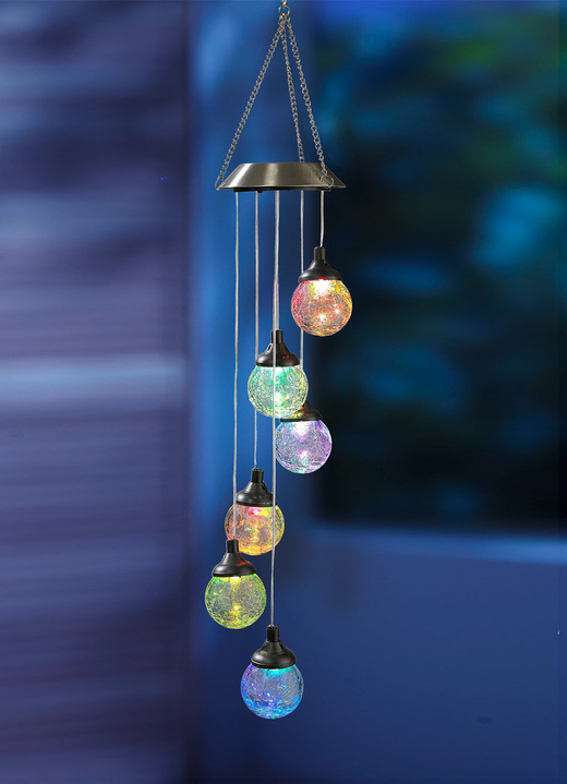 Leuchtende Dekoration - LED-Solar-Windspiel in Bruchglas-Optik, in Farbe EDELSTAHL