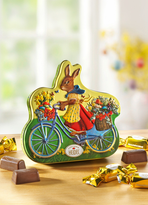 - Dose aus Metall mit Motiv Hase auf Fahrrad, in Farbe BUNT