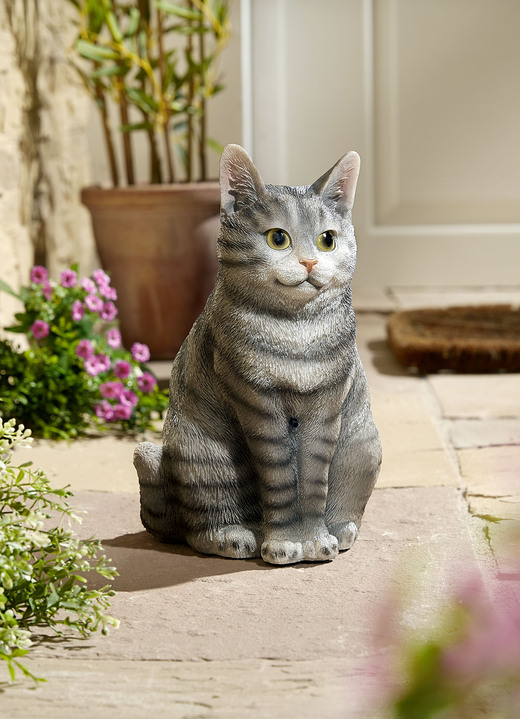 Gartendekoration - Batteriebetriebener Bewegungsmelder Katze , in Farbe GRAU