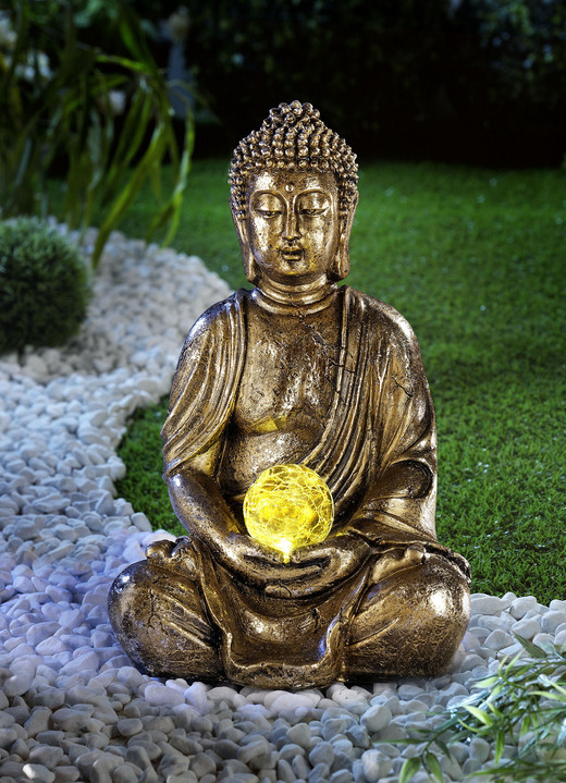 - Buddha mit Solarkugel aus witterungsbeständigem Polyresin, in Farbe GOLD