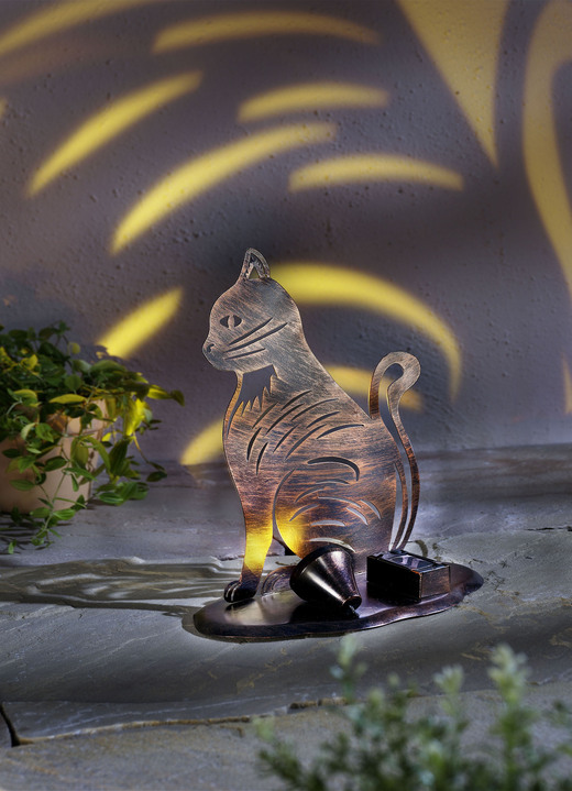 Winterlicher Garten - Solar-Deko Katze aus Eisen , in Farbe SCHWARZ