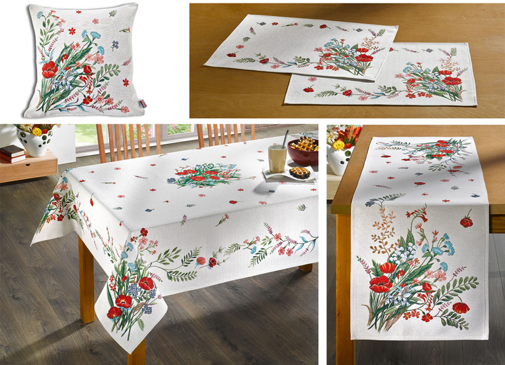 - Tisch- und Raumdekoration mit Blümchen-Motiven, in Größe 100 (2x Platzset, 33x 45 cm) bis 404 (Kissenbezug, 45x 45 cm), in Farbe WEISS-ROT