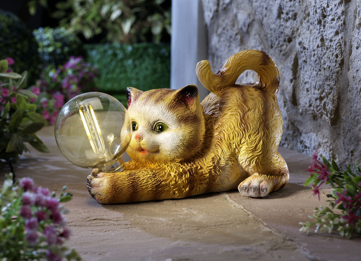Gartenbeleuchtung - Katze mit leuchtender Kugel, in Farbe BEIGE-ORANGE-BRAUN