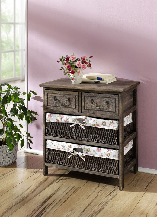 Sideboards & Kommoden - Kommode aus Massivholz mit Körben, in Farbe BRAUN, in Ausführung mit 2 Körben Ansicht 1