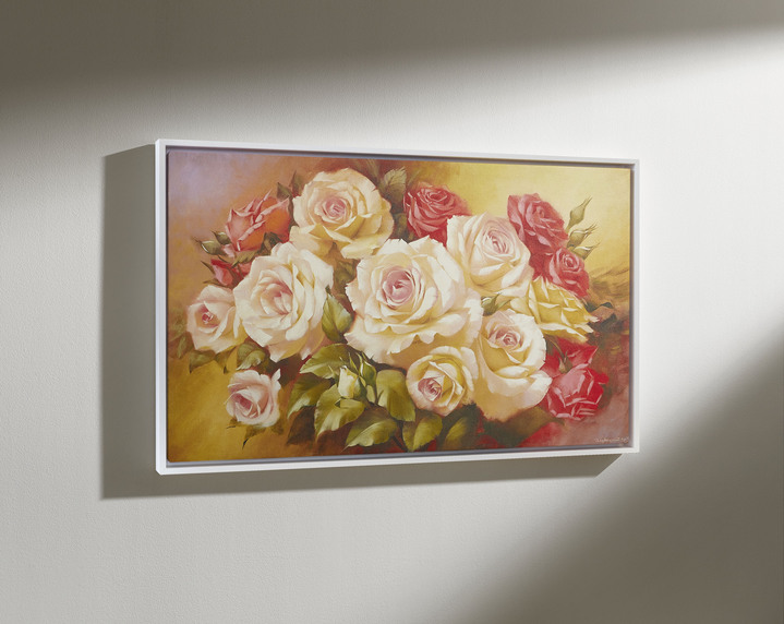 Blumen - Bild mit Rosenstrauß, in Farbe ROSA-GRÜN