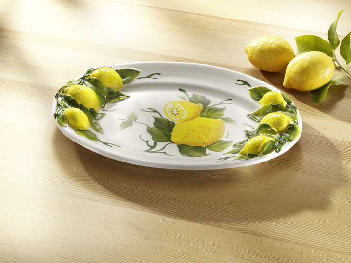 Gläser & Geschirr - Servierplatte mit Zitronen 3D-Relief-Dekor, in Farbe WEISS-GELB