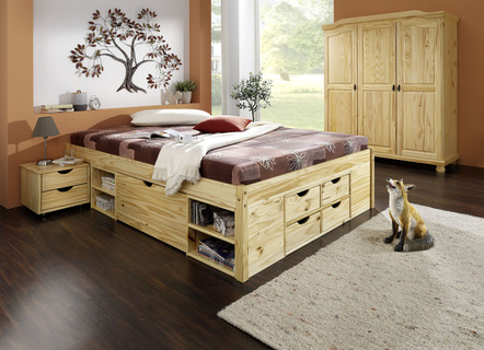 Funktionsbett aus massivem Kiefernholz