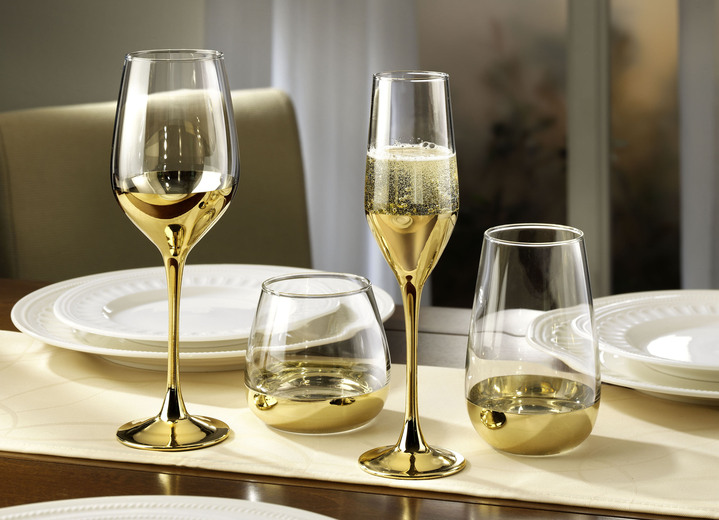 - Gläser-Serie aus hochwertigem Kristall-Glas, 4er-Set, in Farbe GOLD-TRANSPARENT, in Ausführung Sektgläser