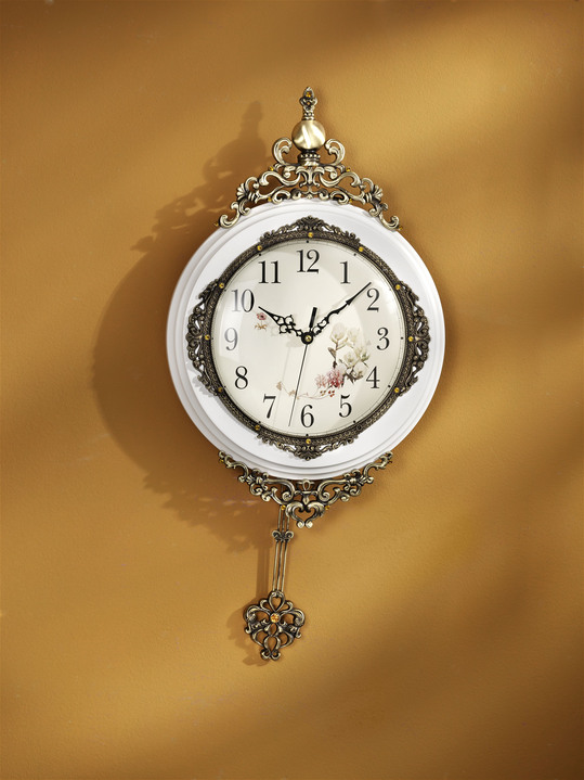 Uhren - Wanduhr mit arabischen Ziffern, in Farbe WEIß-GOLD