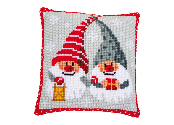 Kissenbezüge - Kreuzstichkissen mit Winter-Motiven, in Farbe BUNT, in Ausführung Stickkissen Wichtel Ansicht 1