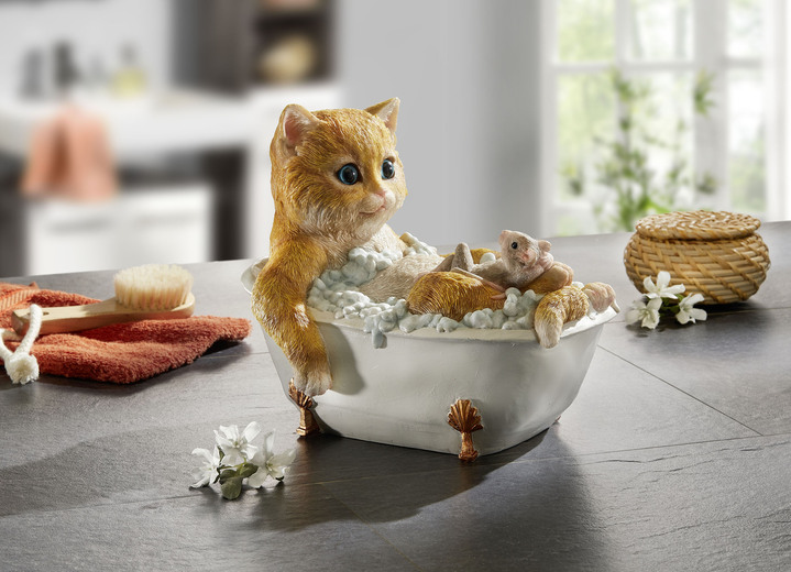 Wohnaccessoires - Katze in Badewanne, in Farbe TERRA-WEISS