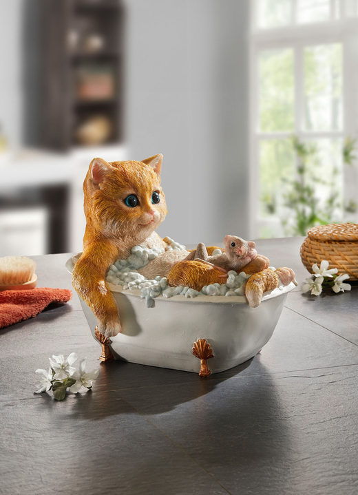 Wohnaccessoires - Katze in Badewanne, in Farbe TERRA-WEISS