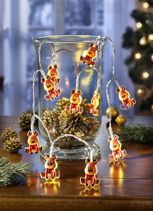 Weihnachtliche Dekorationen - Lichterkette mit Rentier-Motiven, in Farbe BRAUN-ROT