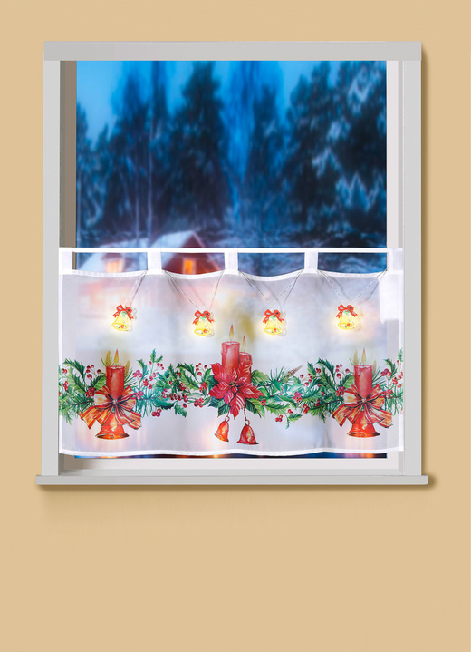 Weihnachten - Kurzstore mit LED-Lichterkette, in Größe 786 (H45xB 85 cm, 4 LED-Glocken) bis 788 (H45xB115 cm, 6 LED-Glocken), in Farbe WEISS-BUNT Ansicht 1