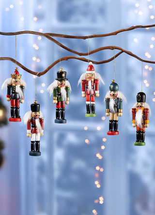 Christbaumschmuck - Baumhänger aus Holz, 6er-Set, in Farbe BUNT