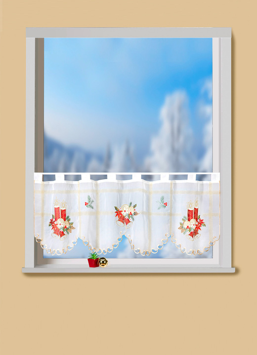 Landhaus & Küche - Weihnachtlicher Kurzstore mit goldenen Glanzgarnverzierungen, in Größe 786 (H45xB 85 cm) bis 788 (H45xB115 cm), in Farbe WEISS-BUNT