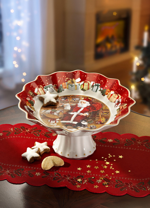 Weihnachten - Schale auf Fuß aus hochwertigem Porzellan, in Farbe WEISS-ROT Ansicht 1