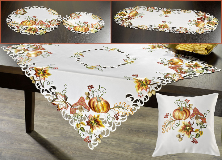 Herbstimpressionen - Tisch- und Raumdekoration, in Größe 101 (Deckchen, 35x 50 cm) bis 404 (Kissenbezug, 40x 40 cm), in Farbe SEKT-BUNT Ansicht 1