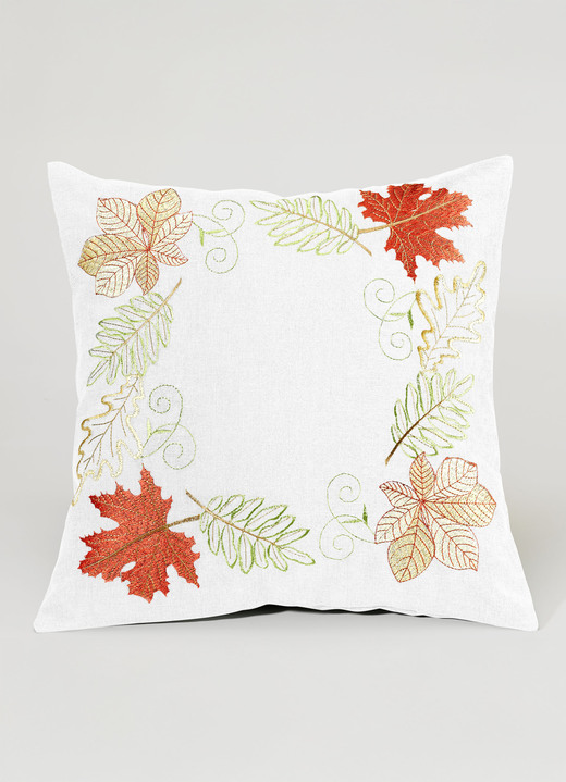 Tischdecken - Herbstliche Tisch- und Raumdekoration mit Blattmotiven, in Größe 101 (Deckchen, 35x 50 cm) bis 404 (Kissenbezug, 40x 40 cm), in Farbe WEISS-BUNT Ansicht 7