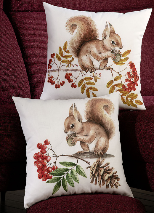 Kissenbezüge - Kissenbezüge mit Eichhörnchen-Motiven, in Farbe BUNT, in Ausführung Eichhörnchen mit Zapfen Ansicht 2