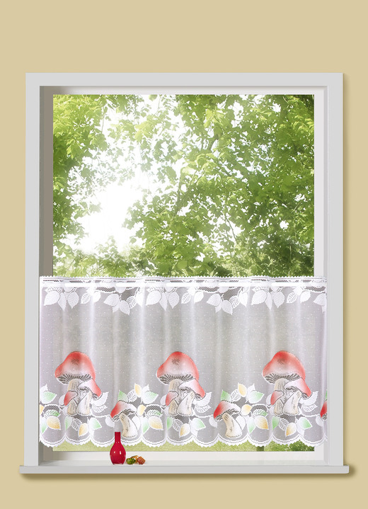Herbstimpressionen - Kurzstore mit Pilz-Motiven, in Größe 786 (H45xB 84 cm) bis 861 (H60xB150 cm), in Farbe WEISS-BUNT