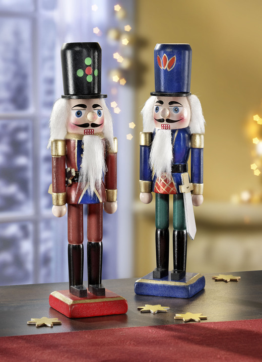 Weihnachtliche Dekorationen - Nussnacker, 2er-Set, aus Holz, in Farbe ROT-BLAU