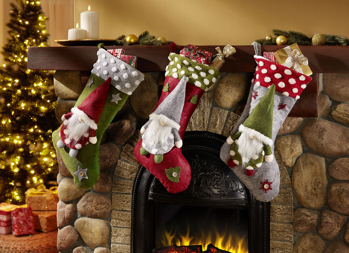 Weihnachten - Nikolausstiefel, 3er-Set, in Farbe GRÜN-ROT-GRAU