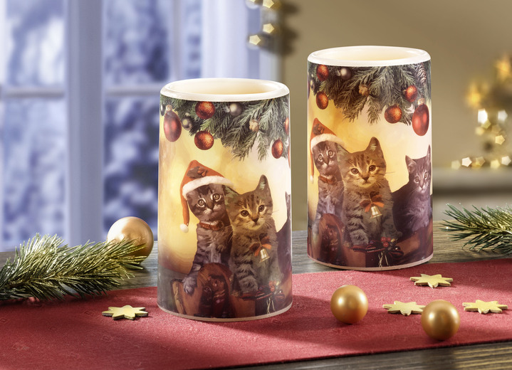 Weihnachtliche Dekorationen - LED-Echtwachskerzen, 2er-Set, in Farbe WEISS-BUNT