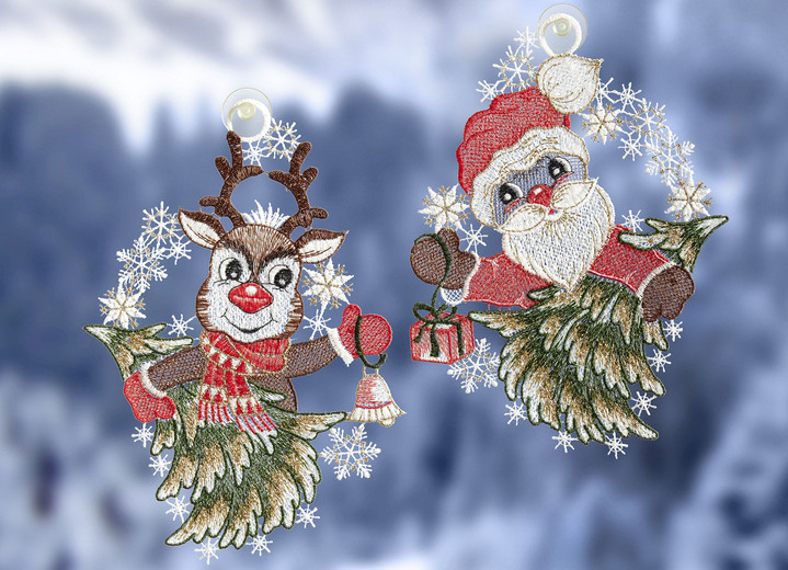 Fensterbilder - Fensterbild mit Santa und Rudolph-Motiv, 2er-Set, in Farbe BUNT