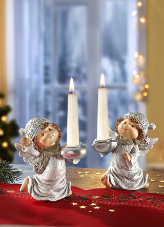 - Kerzenhalter Engel aus Polyresin, 2er-Set, in Farbe SILBER