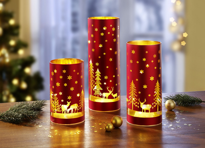 Weihnachtliche Dekorationen - Windlicht 3er-Set aus Glas, in Farbe ROT Ansicht 1