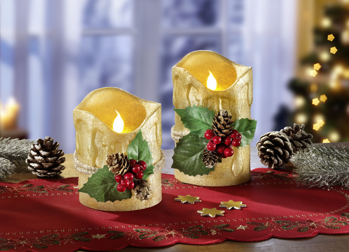 Weihnachtliche Dekorationen - LED-Echtwachskerzen, 2er-Set, in Farbe GOLD Ansicht 1