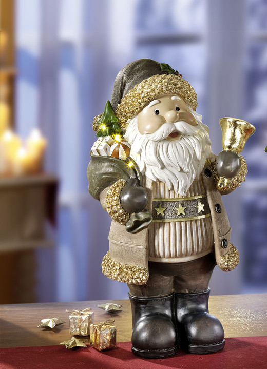 Weihnachtliche Dekorationen - Beleuchtete Figuren aus Polyresin, in Farbe NATUR-GOLD-BRAUN, in Ausführung Beleuchteter Weihnachtsmann Ansicht 1