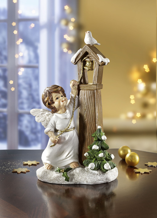 Weihnachten - Engel aus Polyresin, in Farbe WEISS-BRAUN-GRÜN