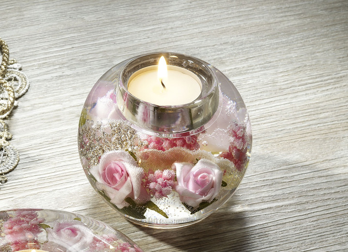 Wohnaccessoires - Dreamlight Teelichthalter aus mundgeblasenem Glas, in Farbe WEISS-PINK, in Ausführung Kugel Ansicht 1