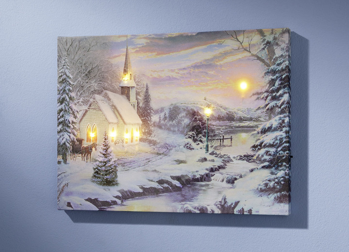 - Batteriebetriebenes LED-Bild mit Winterlandschaft, in Farbe WEISS-BLAU