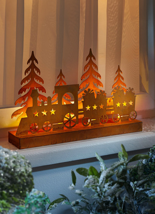 Weihnachten - LED-Silhouette Weihnachtszug aus Metall, in Farbe BRAUN