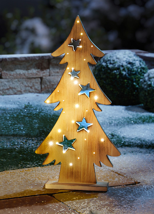 Winterlicher Garten - LED-Holztannenbaum aus Pinienholz, in Farbe NATUR
