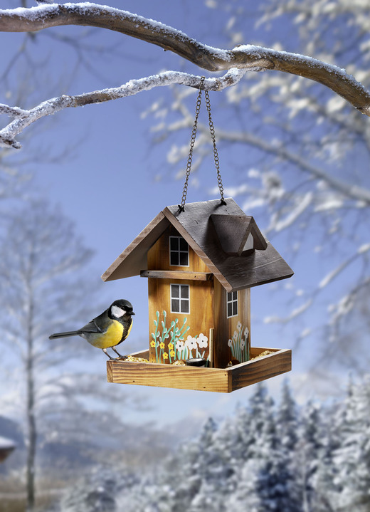 Winterlicher Garten - Bemaltes Futterhaus inklusive Metallkette, in Farbe BUNT Ansicht 2