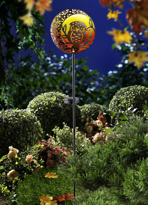 Leuchtende Dekoration - Solarstecker mit Eulen-Motiv aus Eisen, in Farbe SCHWARZ