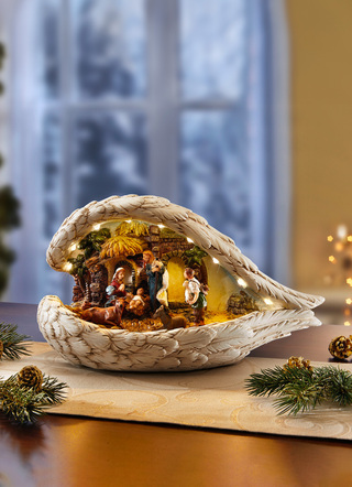 Weihnachtliche Dekorationen - Beleuchteter Engelsflügel, batteriebetrieben, in Farbe CREME-WEISS-BRAUN