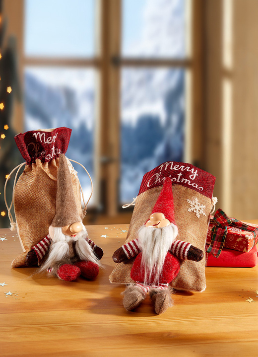 - Geschenkesäckchen, 2er-Set, in Farbe ROT-WEISS-BRAUN Ansicht 2