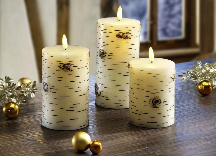 Weihnachtliche Dekorationen - Batteriebetriebene Echtwachskerzen, 3er-Set, in Farbe CREME