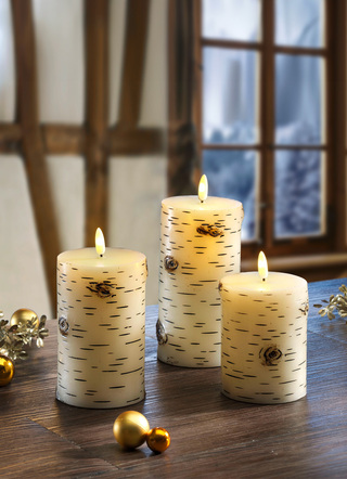 Weihnachten - Batteriebetriebene Echtwachskerzen, 3er-Set, in Farbe CREME