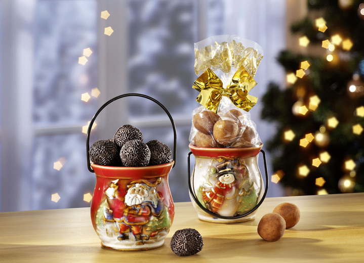 Weihnachtsleckereien - Porzellaneimerchen mit Henkel, 2er-Set, in Farbe BUNT