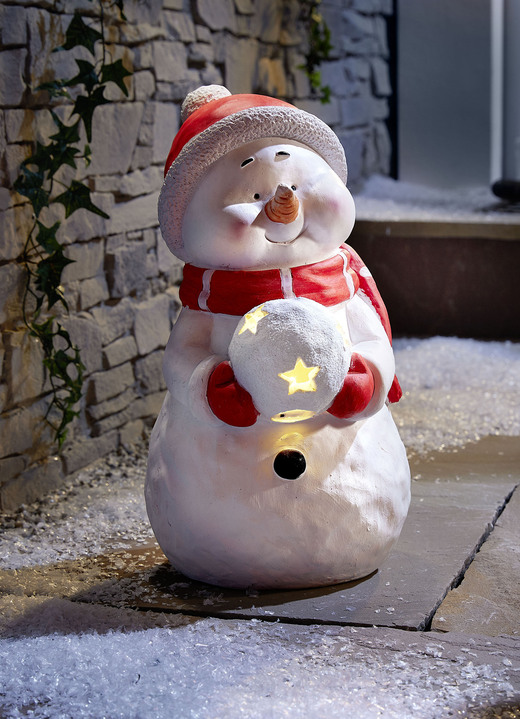 Außendekorationen - Wetterfester LED-Schneemann mit Timer, in Farbe WEISS-ROT