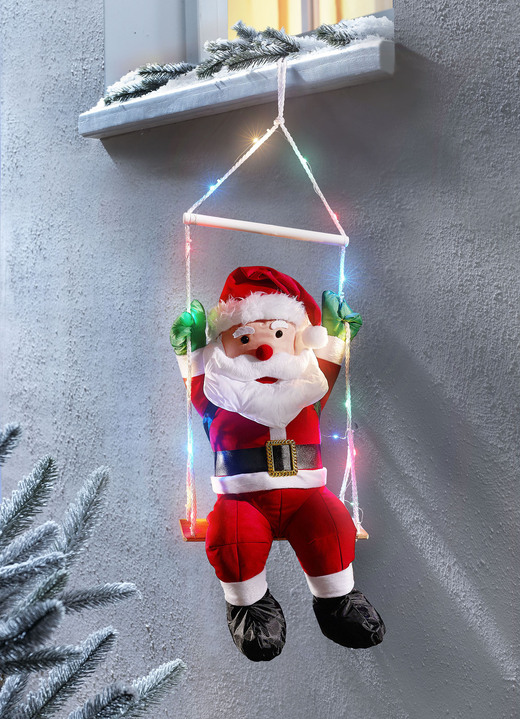Außendekorationen - Weihnachtsmann mit LED-Schaukel, in Farbe ROT