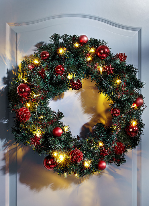 Außendekorationen - Weihnachtskranz mit LED, in Farbe SCHWARZ-GRÜN