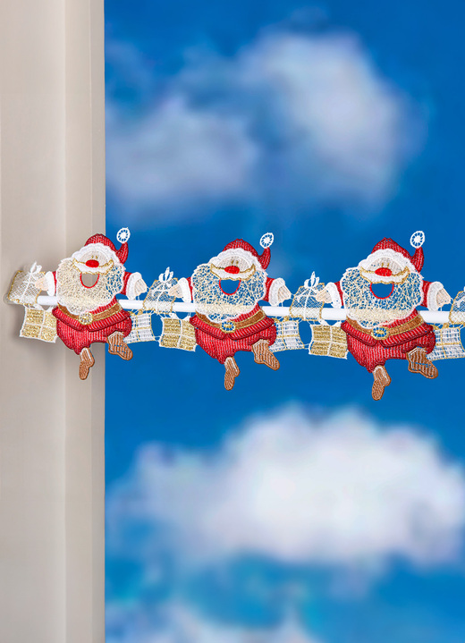 Fensterbilder - Stangendekoration Santa aus Plauener Spitze, in Größe 626 (H15xB 35 cm) bis 662 (H15xB116 cm), in Farbe BUNT Ansicht 1