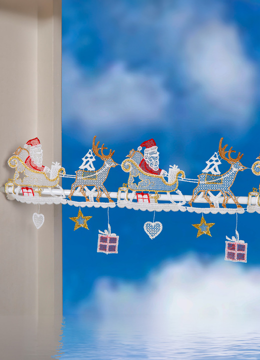 Weihnachten - Stangendekoration Weihnachtsmann aus Plauener Spitze, in Größe 628 (H19xB 22 cm) bis 686 (H19xB110 cm), in Farbe BUNT Ansicht 1
